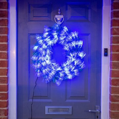 Christmas Wreath with Blue Fibre Optics - Green 60cm