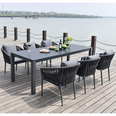 Bracken Outdoors Maldives Rope 6 Seat Rectangular Aluminium Garden Furniture Dining Set