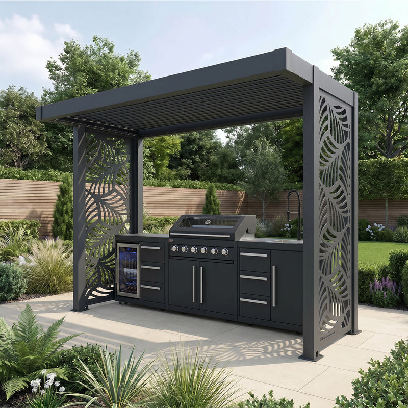 Bracken Outdoors Grey Aluminium BBQ Pergola with Botanica Back and Side Panels - Image 6