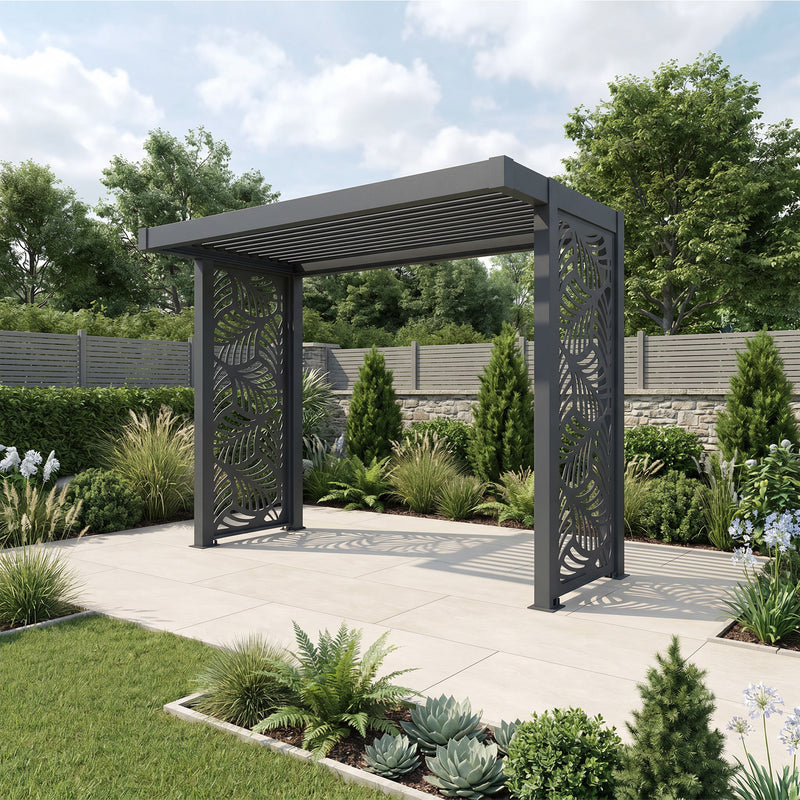 Bracken Outdoors Grey Aluminium BBQ Pergola with Botanica Back and Side Panels - Image 3