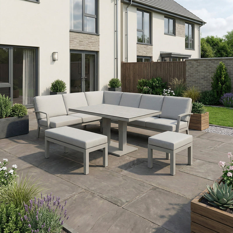 Bracken Outdoors Miami Stone Aluminium Rectangular Corner Set with Adjustable Table, Bench & Stool - Image 2