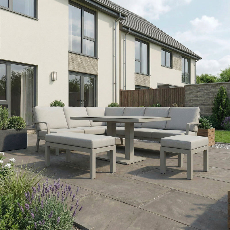 Bracken Outdoors Miami Stone Aluminium Rectangular Corner Set with Adjustable Table, Bench & Stool - Image 9