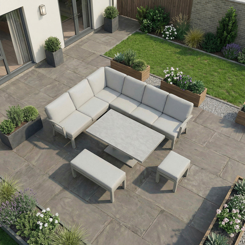 Bracken Outdoors Miami Stone Aluminium Rectangular Corner Set with Adjustable Table, Bench & Stool - Image 3