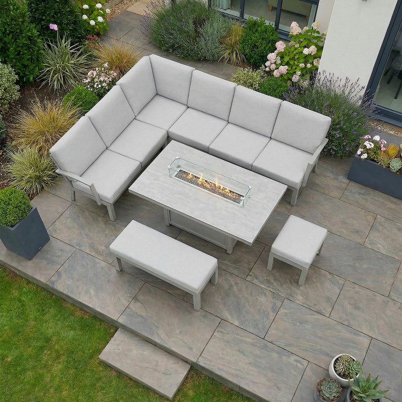 Bracken Outdoors Miami Stone Aluminium Rectangular Corner Set with Firepit Table, Bench & Stool - Image 3