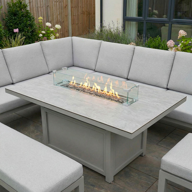 Bracken Outdoors Miami Stone Aluminium Rectangular Corner Set with Firepit Table, Bench & Stool - Image 9