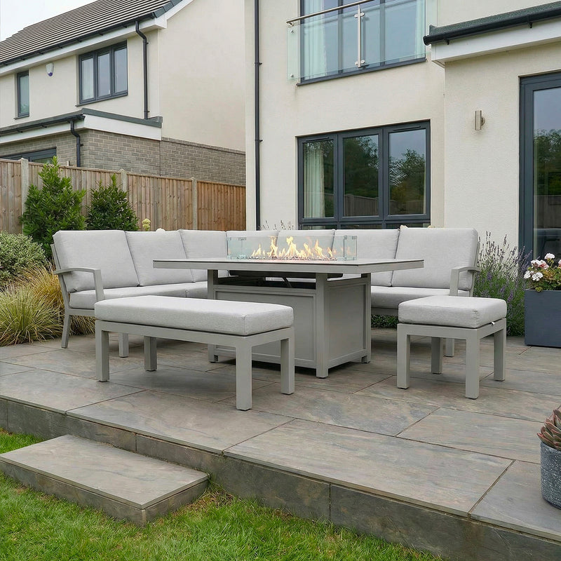Bracken Outdoors Miami Stone Aluminium Rectangular Corner Set with Firepit Table, Bench & Stool - Image 5