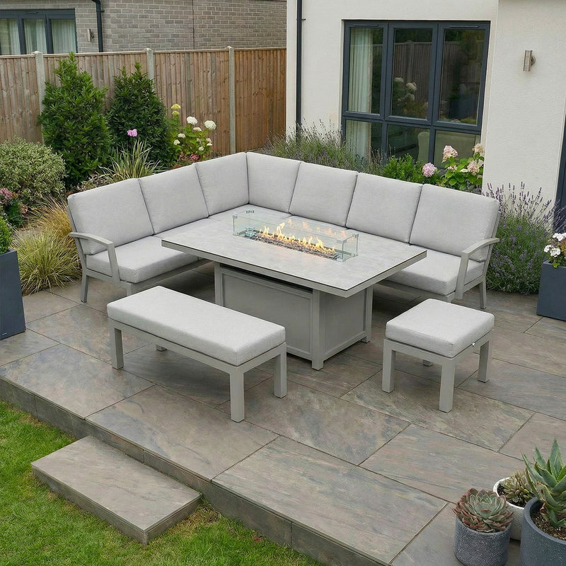 Bracken Outdoors Miami Stone Aluminium Rectangular Corner Set with Firepit Table, Bench & Stool - Image 2
