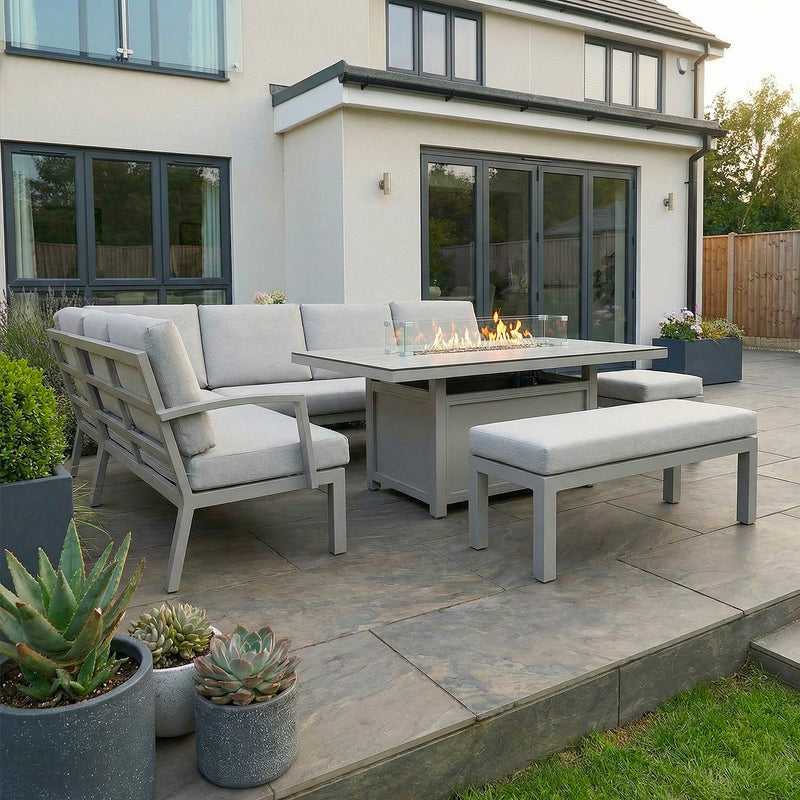 Bracken Outdoors Miami Stone Aluminium Rectangular Corner Set with Firepit Table, Bench & Stool - Image 4