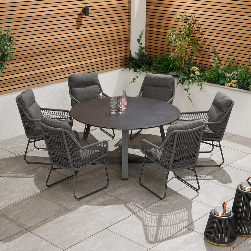 Bracken Outdoors Colorado Rope 6 Seat Round Aluminium Garden Dining Set