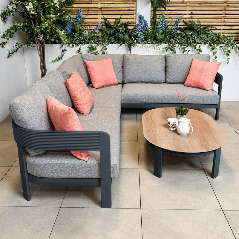 Bracken Outdoors Nevada Anthracite Ripple Aluminium Rectangular Corner Sofa Set with Coffee Table - Image 3