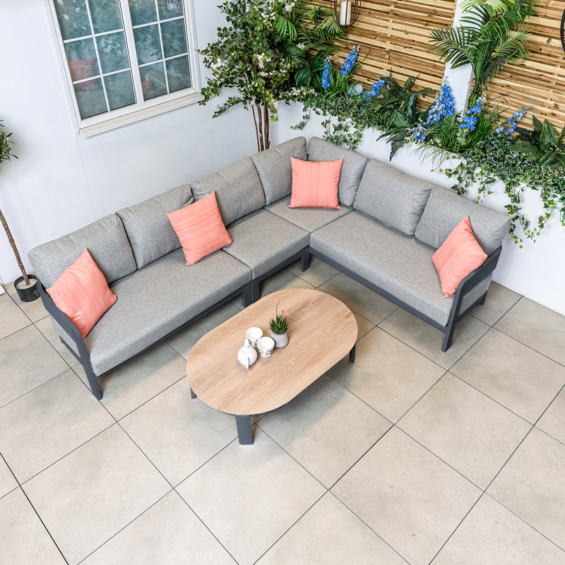 Bracken Outdoors Nevada Anthracite Ripple Aluminium Rectangular Corner Sofa Set with Coffee Table - Image 4