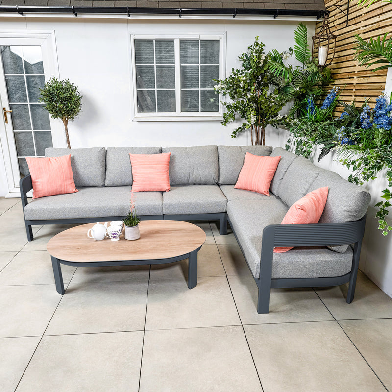 Bracken Outdoors Nevada Anthracite Ripple Aluminium Rectangular Corner Sofa Set with Coffee Table - Image 2