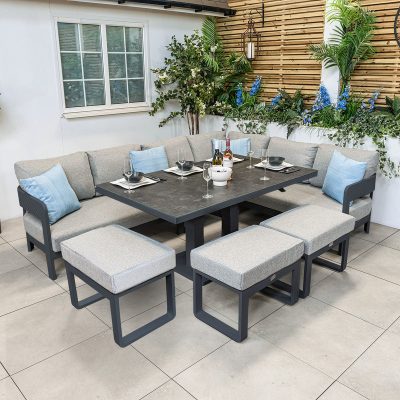 Bracken Outdoors Nevada Anthracite Ripple Aluminium Rectangular Corner Sofa Set with Height Adjustable Table