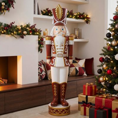 5.5ft Traditional Christmas Large Nutcracker Soldier Matt Red and White with LED Lights
