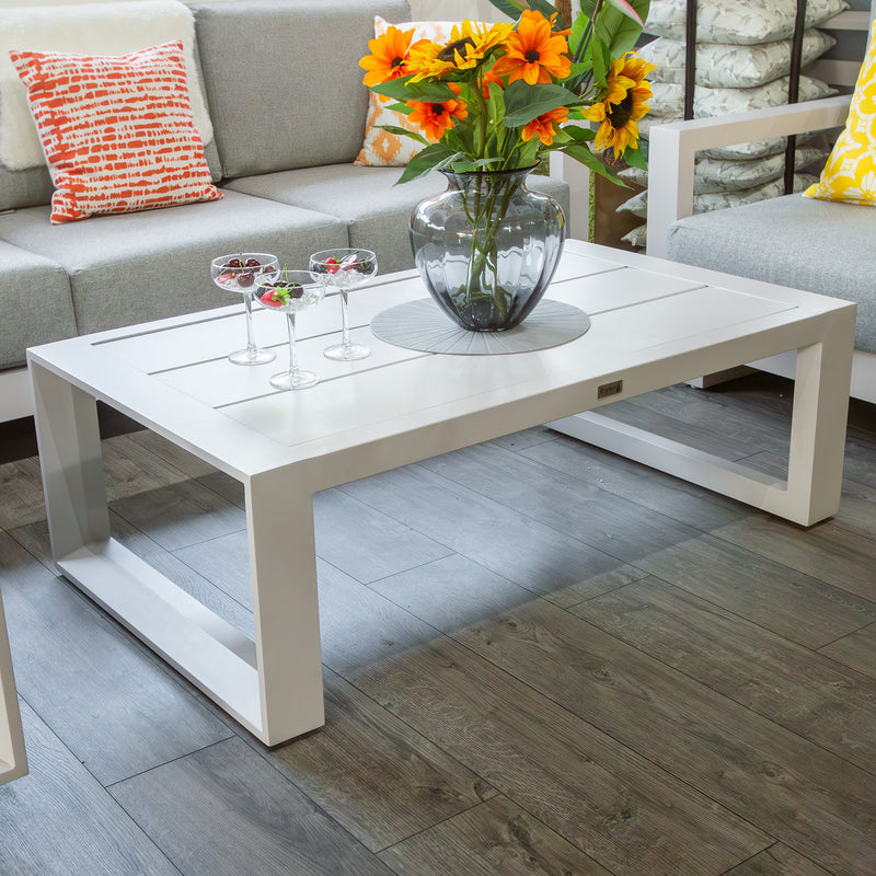 Bracken Outdoors Panama Warm Grey Aluminium Rectangular Corner Sofa Set with Coffee Table - Image 7