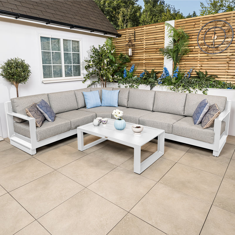 Bracken Outdoors Panama Warm Grey Aluminium Rectangular Corner Sofa Set with Coffee Table - Image 2