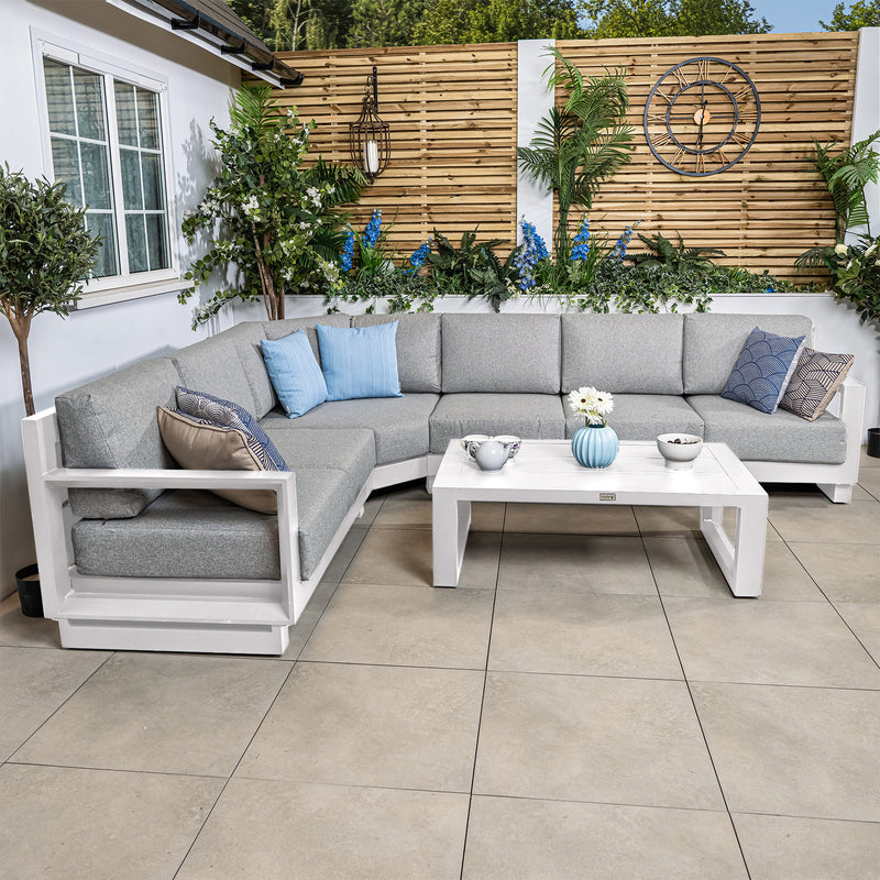 Bracken Outdoors Panama Warm Grey Aluminium Rectangular Corner Sofa Set with Coffee Table - Image 3