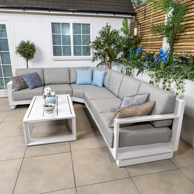 Bracken Outdoors Panama Warm Grey Aluminium Rectangular Corner Sofa Set with Coffee Table - Image 4