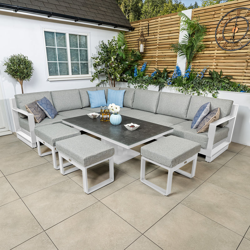 Bracken Outdoors Panama Warm Grey Aluminium Rectangular Corner Sofa Set with Height Adjustable Table - Image 2