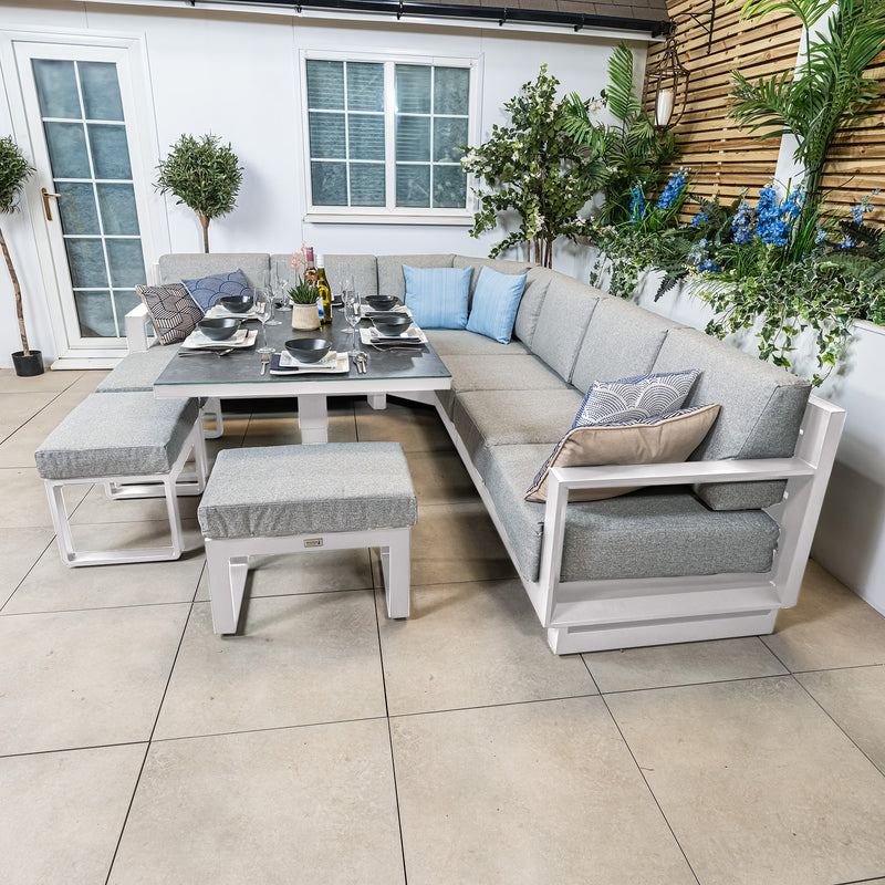 Bracken Outdoors Panama Warm Grey Aluminium Rectangular Corner Sofa Set with Height Adjustable Table - Image 3