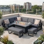 Bracken Outdoors Portland Aluminium Corner Garden Furniture Set with Fire Pit Table