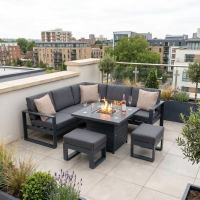 Bracken Outdoors Portland Aluminium Compact Corner Garden Furniture Set with Fire Pit Table