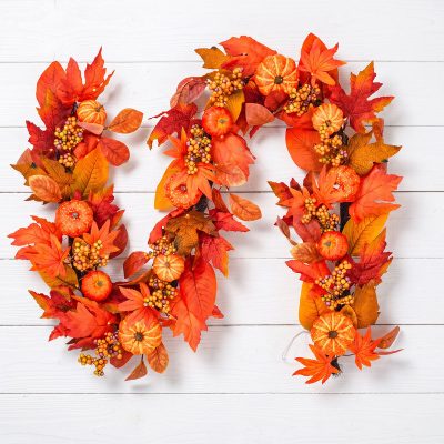 The Christmas Centre 6ft Prelit Amber Autumn Garland with Warm White Battery Operated LED Lights