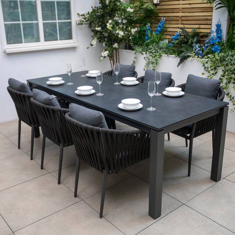 Bracken Outdoors Maldives Rope 6 Seat Rectangular Aluminium Garden Furniture Dining Set - Image 2