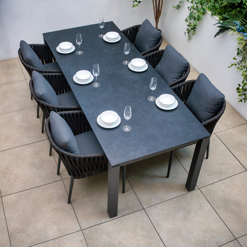 Bracken Outdoors Maldives Rope 6 Seat Rectangular Aluminium Garden Furniture Dining Set - Image 5