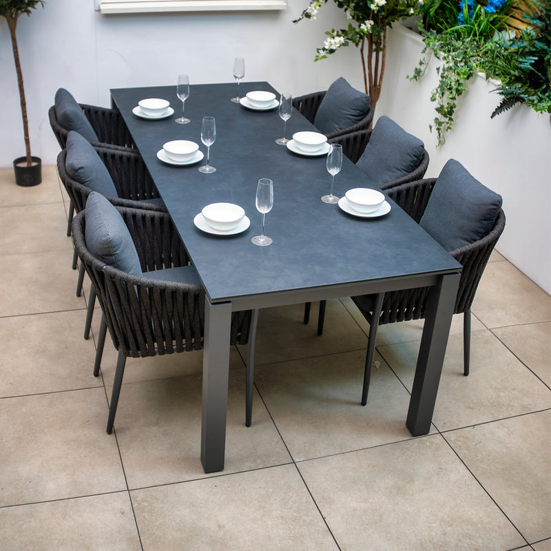 Bracken Outdoors Maldives Rope 6 Seat Rectangular Aluminium Garden Furniture Dining Set - Image 4