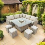 Bracken Outdoors Richmond Square Rattan Corner Sofa Garden Furniture Set with Fire Pit Table