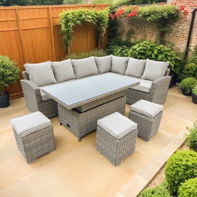 Bracken Outdoors Richmond Rectangular Rattan Corner Sofa Garden Furniture Set with Height Adjustable Table
