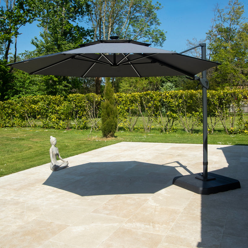 Bracken Outdoors Grey 3.3m Round Cantilever Parasol With Solar LED Lights & FREE Base - Image 3