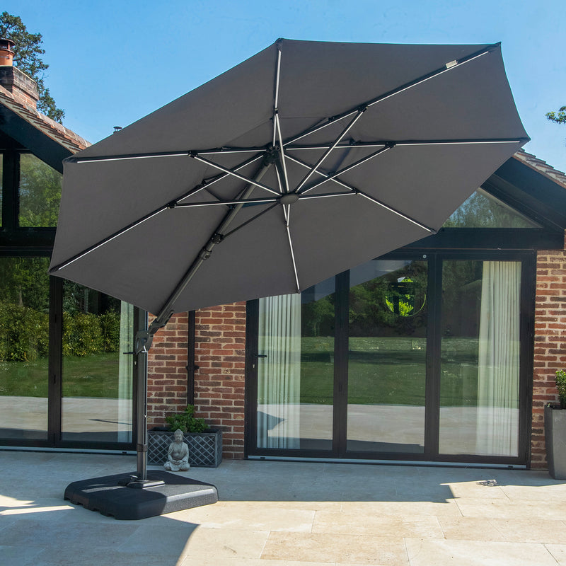 Bracken Outdoors Grey 3.3m Round Cantilever Parasol With Solar LED Lights & FREE Base - Image 6