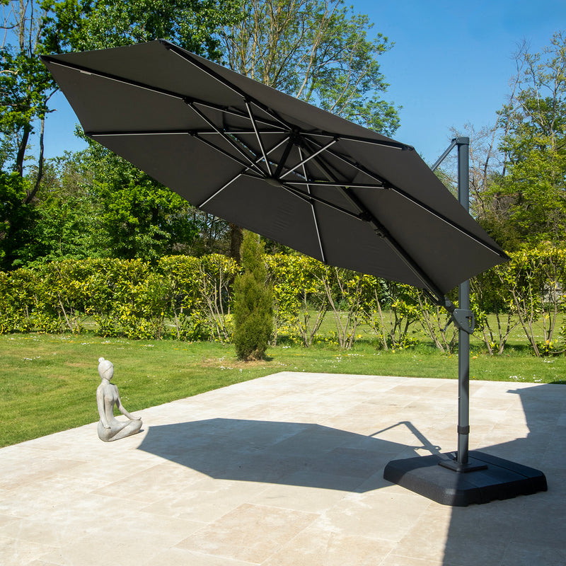 Bracken Outdoors Grey 3.3m Round Cantilever Parasol With Solar LED Lights & FREE Base - Image 4