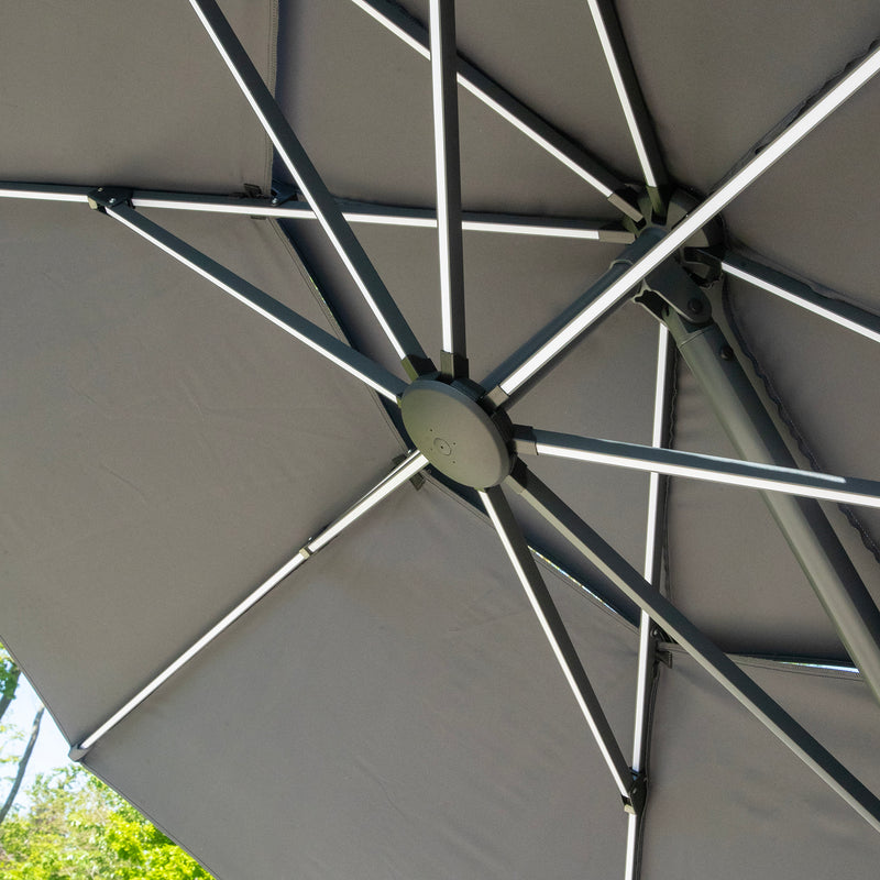 Bracken Outdoors Grey 3.3m Round Cantilever Parasol With Solar LED Lights & FREE Base - Image 11