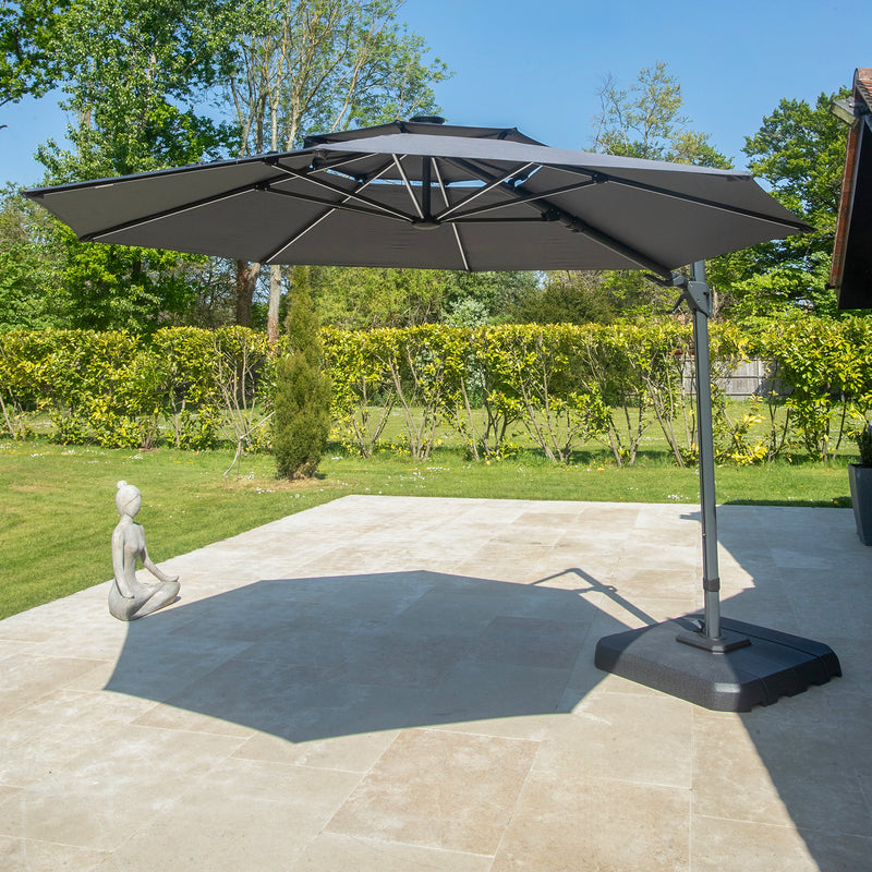 Bracken Outdoors Grey 3.3m Round Cantilever Parasol With Solar LED Lights & FREE Base - Image 5