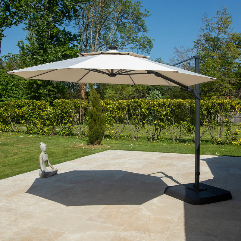 Bracken Outdoors Ecru 3.3m Round Cantilever Parasol With Solar LED Lights & FREE Base - Image 2