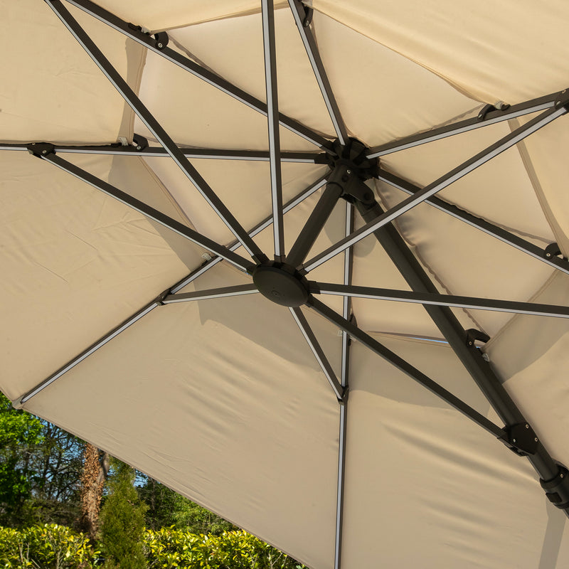 Bracken Outdoors Ecru 3.3m Round Cantilever Parasol With Solar LED Lights & FREE Base - Image 10