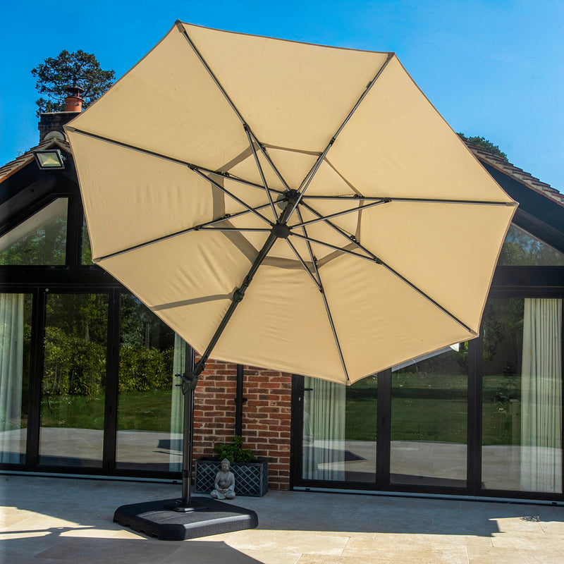 Bracken Outdoors Ecru 3.3m Round Cantilever Parasol With Solar LED Lights & FREE Base - Image 7