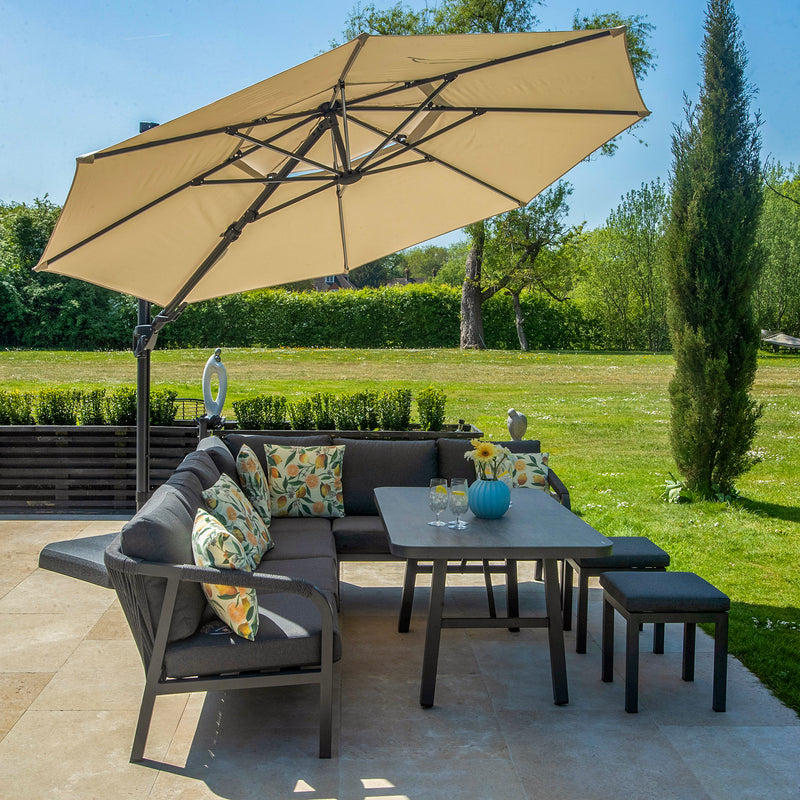 Bracken Outdoors Ecru 3.3m Round Cantilever Parasol With Solar LED Lights & FREE Base