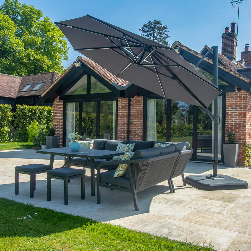 Bracken Outdoors Grey 3.3m Round Cantilever Parasol With Solar LED Lights & FREE Base