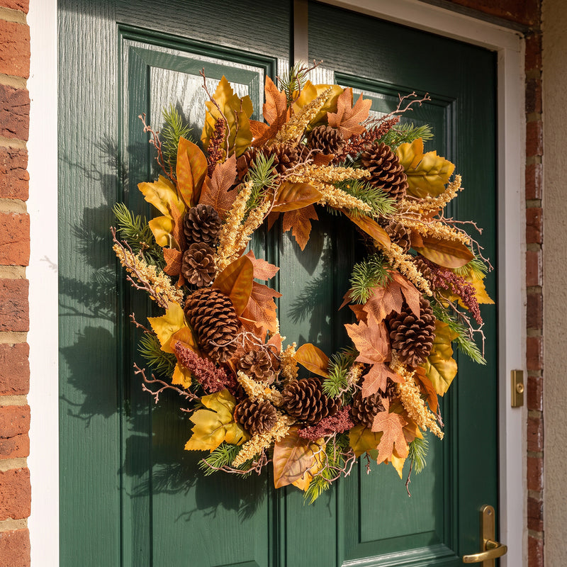 The Christmas Centre 26in Prelit Willow Autumn Wreath with Warm White Battery Operated LED Lights - Image 2