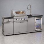 Draco Grills 4 Burner BBQ Modular Outdoor Kitchen with Sideburner and Sink and Fridge Unit