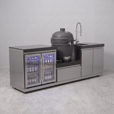Draco Grills Stainless Steel Kamado Egg 22" Outdoor Kitchen with Double Fridge and Sink Unit
