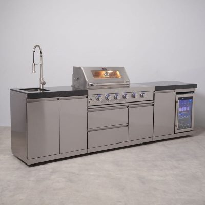 Draco Grills 4 Burner Modular Outdoor Kitchen with Integrated Sear Station and Sink and Fridge Units