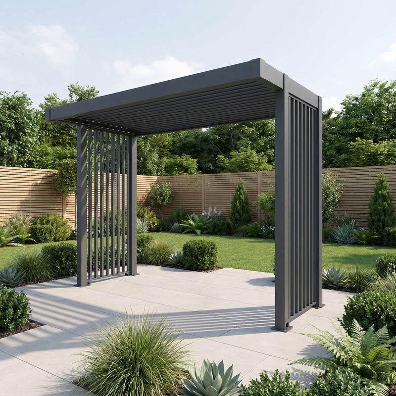 Bracken Outdoors Grey Aluminium BBQ Pergola with Linear Laser Cut Privacy Panels - Image 2