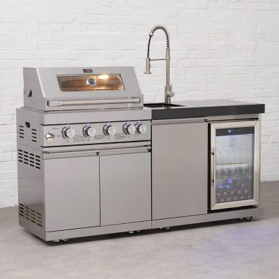 Draco Grills 4 Burner BBQ Modular Outdoor Kitchen with Sink and Fridge Unit