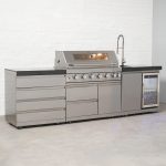 Draco Grills 6 Burner BBQ Modular Outdoor Kitchen with Quad Drawer and Single Fridge and Sink Unit