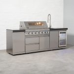Draco Grills 6 Burner BBQ Modular Outdoor Kitchen with Gas Bottle Cabinet, Single Fridge and Sink